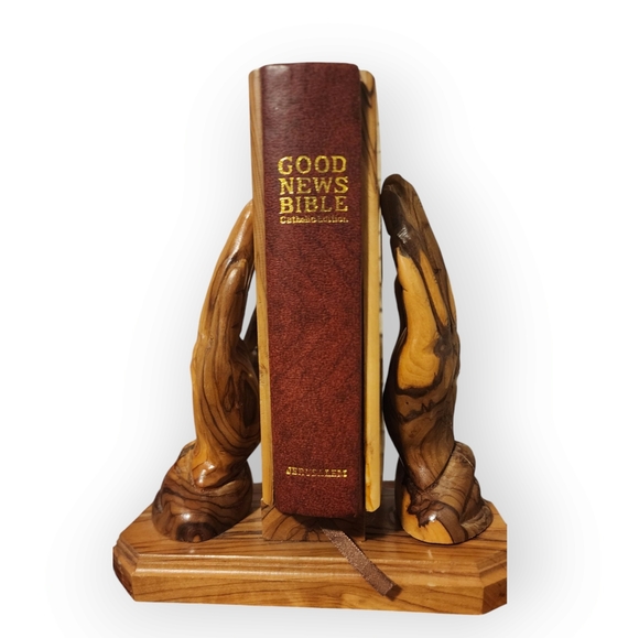 Jerusalem Other - Unique Olive Wood Praying Hands Holding The Bible and Bible